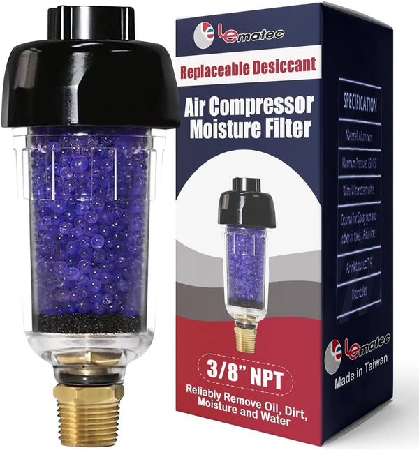 LE LEMATEC Air Compressor Dryer, Desiccant Filter for Pneumatic Tools and HVLP Paint Spray Gun, 150 PSI (ZN312E-3 3/8")