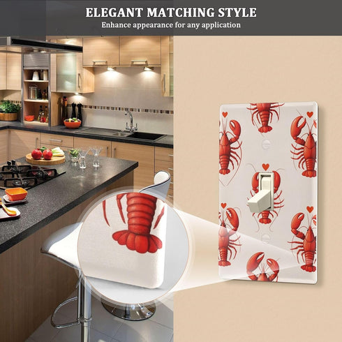 WELLDAY 1-Gang 4.50" 2.76" Lobster and Hearts Red Pattern Duplex Wall Plate, Duplex Device Receptacle Wallplate x