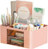 Marbrasse Pen Organizer with 2 Drawers, Multi-Functional Pencil Holder for Desk, 5 Compartments + Drawer for Office