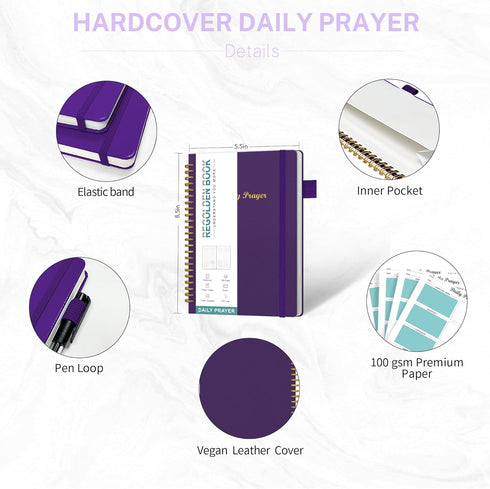 Purple Prayer Journal for Women, Daily Bible Devotional Journal, Inspirational Writing Spiral Notebook, Lasts 6 Months