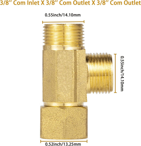 Lead-Free Brass Angle Stop Add-A-Tee Valve, 3/8-Inch Compression Inlet and Outlet, 2 Pack