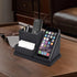 Black Pu Leather Desk Pen/Pencil Organizer with 3 Compartments, Multi-Function Storage Box for Office Supplies