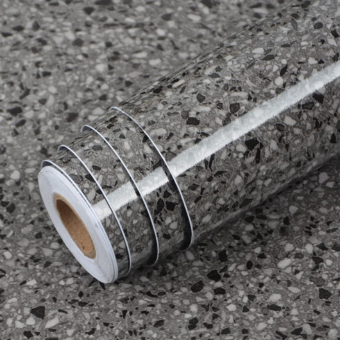 Dark Gray Terrazzo Contact Paper, 78.8" X 16" Peel and Stick Wallpaper for Bathroom and Desk