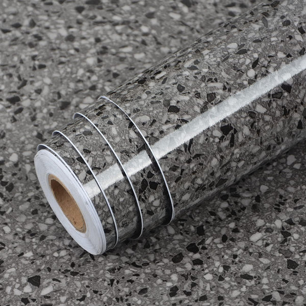 Dark Gray Terrazzo Contact Paper, 78.8" X 16" Peel and Stick Wallpaper for Bathroom and Desk