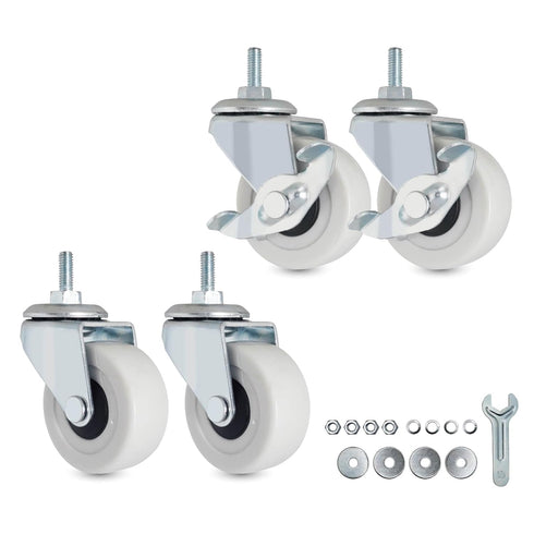 M6-1.0 Threaded Stem Caster Wheels, 2 Inch PVC Silent Castors, M6 x