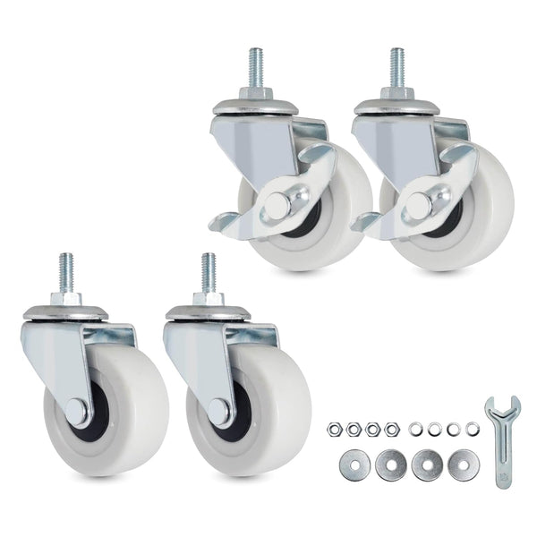 M6-1.0 Threaded Stem Caster Wheels, 2 Inch PVC Silent Castors, M6 x