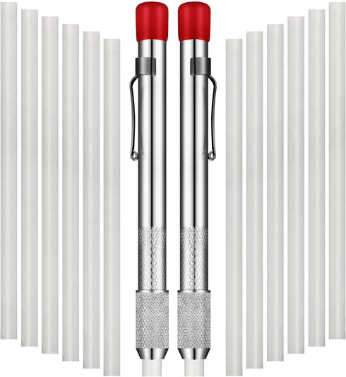 Mudder 2 Pieces Soapstone Pencil Holders, Round Marker with 12 Pieces Refills for Welding