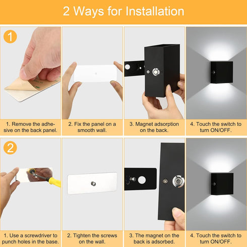 Set 2, LG9939112 Indoor Wall Sconces Battery Operated of Rechargeable Wall Lights Black Touch Control, Modern Up Down