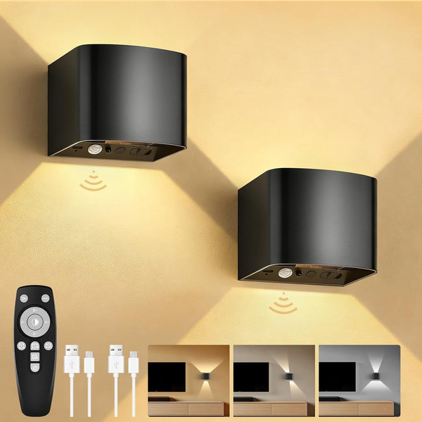 GeyouLux Motion Sensor Wall Light with Remote Control, 5000mAh Rechargeable Battery Powered Wall