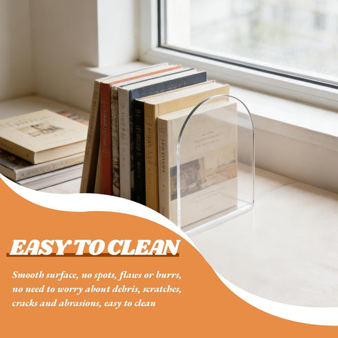 Tomedny 1 Pair Acrylic Bookends, Clear Decorative Heavy Duty Book End Thicken Non Slip Bookends L Shaped Book Stopper