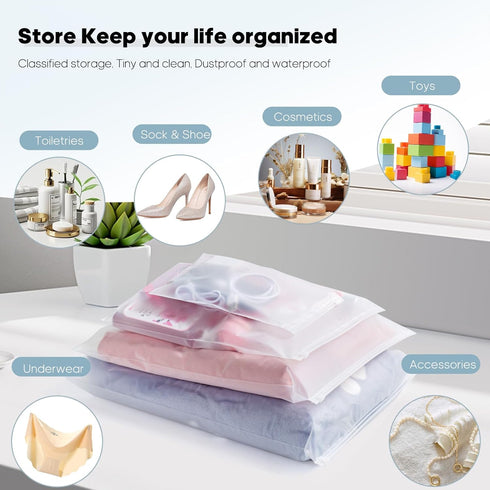 8x10 Inch Frosted Zipper Poly Bags for Clothing, 50Pcs Plastic Packaging Bags for Small Businesses or Travel Storage