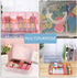 BTSKY 2-Tier Cute Bear Storage Box with Removable Divided Tray, Portable Clear Plastic Art Craft Supply Organizer (Pink)