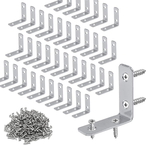 40 Pack 1.5 Inch 90 Litoexpe L Bracket Corner Braces with Screws, Degree Steel Joist Right Angle Brackets for Wood