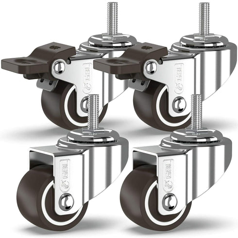GBL 1" Small Caster Wheels with 2 Brakes + Screws M6x15mm - Set of 4, 90Lbs Low Profile Silent Casters