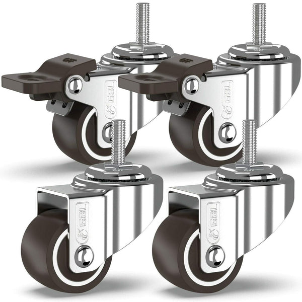 GBL 1" Small Caster Wheels with 2 Brakes + Screws M6x15mm - Set of 4, 90Lbs Low Profile Silent Casters