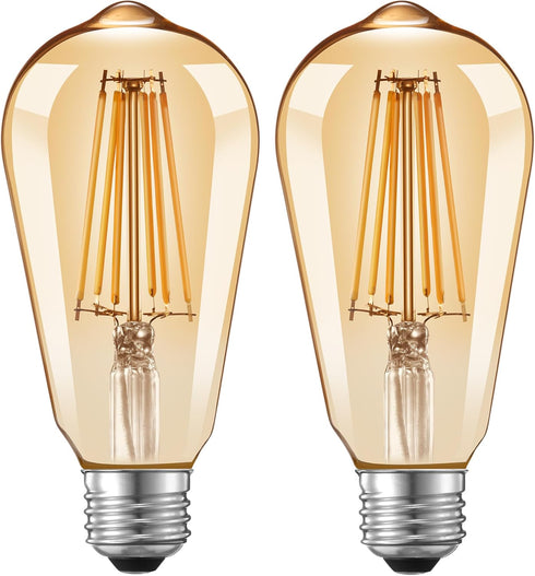 Dusk to Dawn Edison Light Bulbs 2-Pack, ST58(ST19), Vintage Amber Glass, 60W Equivalent, Automatic On/Off