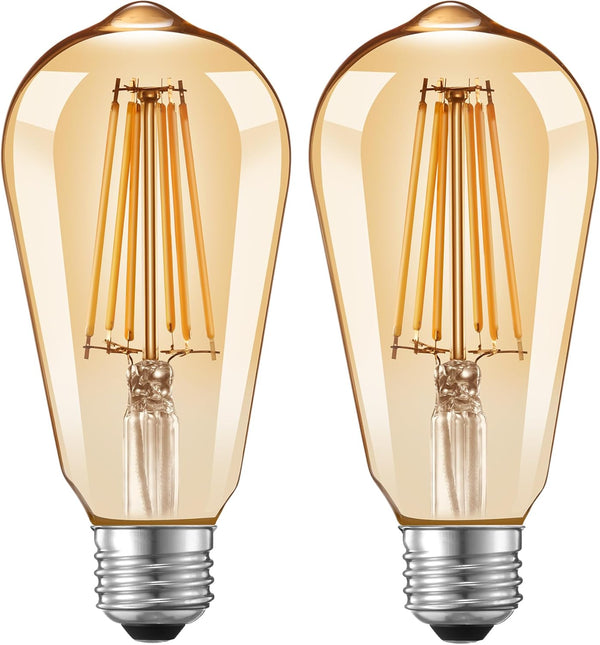 Dusk to Dawn Edison Light Bulbs 2-Pack, ST58(ST19), Vintage Amber Glass, 60W Equivalent, Automatic On/Off