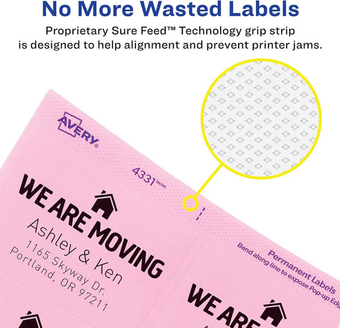 Avery 2" x 2-5/8" Labels, Assorted Bright Colors, Laser/Inkjet, 150 Labels with Sure Feed (4331)
