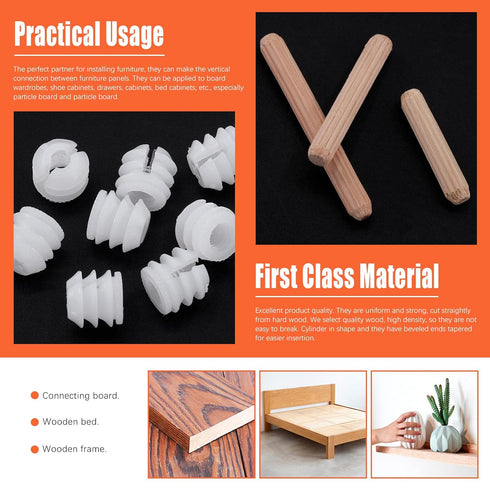 270Pcs 3 in 1 Furniture Connecting Hardware Connectors Kit, Including Cam Lock Fittings, Wood Dowel Pins