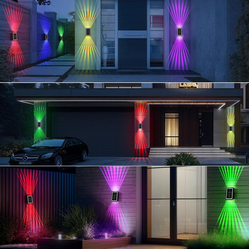 IP65 (2 2 Pack) VICHUNHO Solar Outdoor Wall Lights, Up & Down Solar Powered Lighting, Waterproof Fence Light