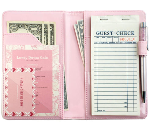 Mymazn Pink Server Book for Waitress, Organizer, Guest Check Book Holder, Fit Server Apron