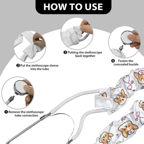 Rnyleeg Cute Corgi Stethoscope Cover Sleeve Veterinary Stretchy Stethoscope Sleeve for Nurses Doctors Stethoscopes Neck