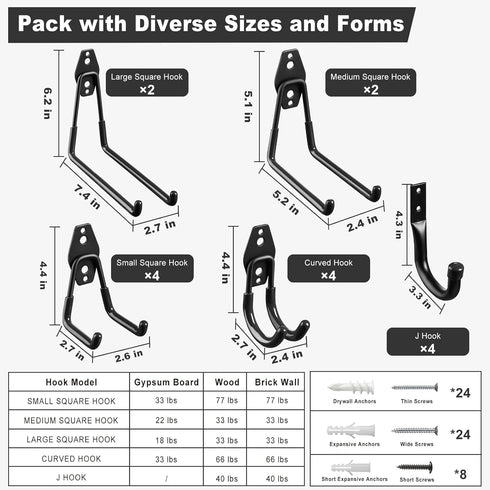 20-Pack LANDNEOO Garage Hooks, Steel Garage Accessories for Organization and Storage, Heavy Wall Mount Duty Hooks