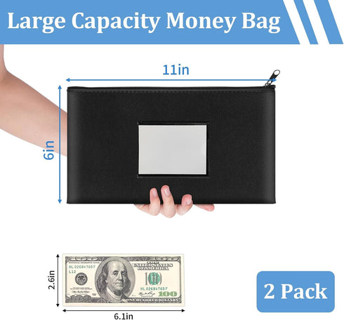 Hoiny 2 Pack 11 6.1 Inch Money Bags with Zipper, Bank Pouch with Label, x PU Leather Cash Deposit Holder for Coins