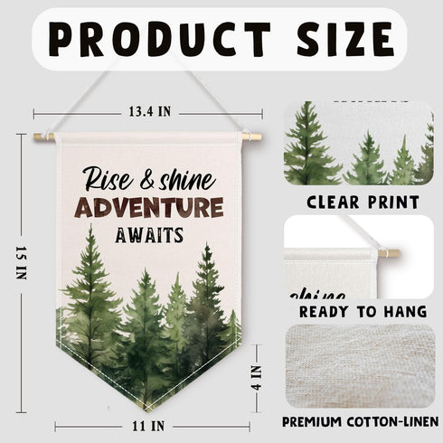 ChissNook Set 3, Woodland Nursery Canvas Banner of Adventure Hunting Nursery Hanging Pennant Banner Flags Wall Display