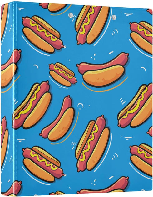 Aslsiy 3 1.5 Inch Kids Ring Binder Hot Dog with Mustard and Ketchup Girls Round Clipboard Binder Decorative Harcover