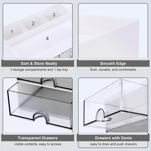 Desk Organizer with Drawer, Office Supplies & Workspace Organizers, 4 Drawers + 4 Compartments, White