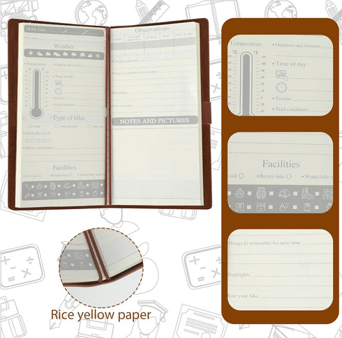 Fulmoon 8 x 3.7 Inch Hiking Logbook, 2 Pcs PU Leather Hiking Journal for Travel Diary Planner, Green, Brown