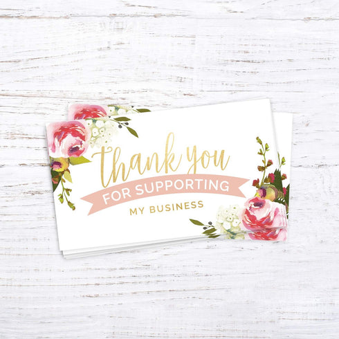 Pink Floral Thank You for Your Business Card | 100 Small Business Gratitude Cards | 2" x 3.5" Size | Customer Order