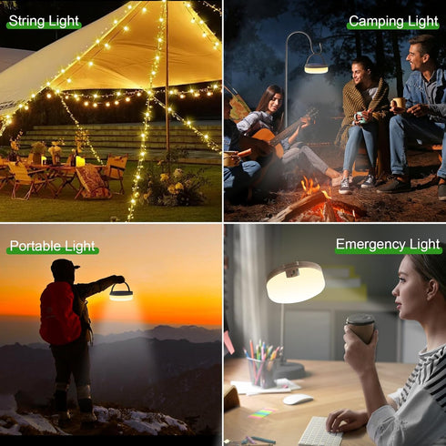 4 1 42ft 3600mAh 8 Camping String Light in Retractable Solar /USB Rechargeable Waterproof Hanging Outdoor Camping