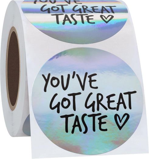 Hybsk Great Taste Holographic Silver & Black Ink Business Stickers, 300pc Round 2" Labels