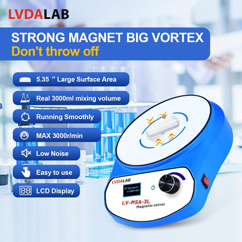 2200RPM LCD Digital Magnetic Stirrer with 2 Stir Bars, 3000ml Stainless Steel Mixer, Low Noise (No Heating)