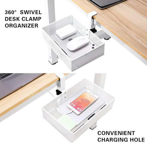 Mesh Desk Organizer and Clamp-on Swivel Pencil Drawer, Extra Sturdy C-Clamp Mount System for Home Office Storage