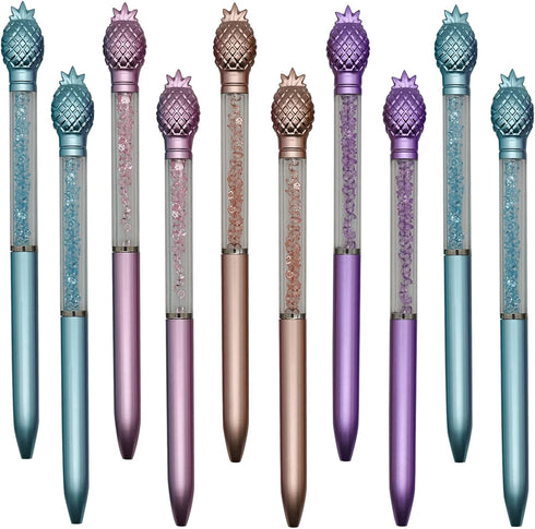 Maydahui 24 Pcs Pineapple Ballpoint Pen - Retractable Fruit Pens, Crystal Quicksand Bling Pen, Black Ink