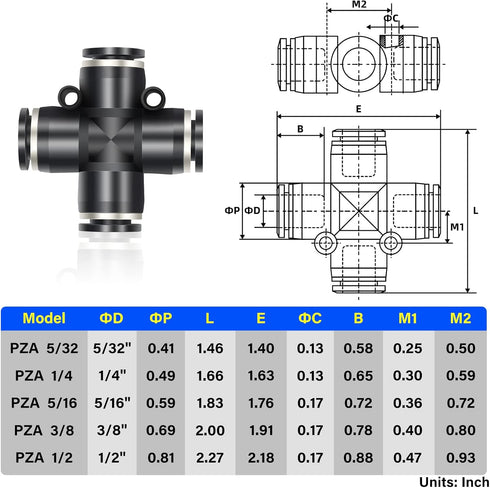 TAILONZ PNEUMATIC 4 Way 1/4 Inch OD Straight Push Fittings Plastic Quick Release Connectors Air Line Fittings PZA-1/4 (Pack of 5) by TAILONZ PNEUMATIC