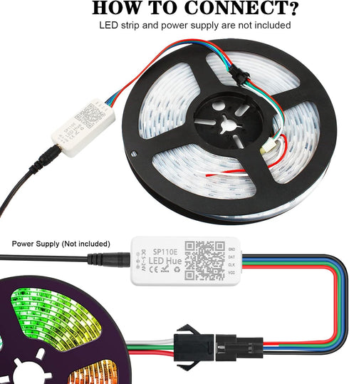 SP110E 5V/12V/24V WS2812B WS2813 SK9822 APA102 SK6812 LPD8806 DMX512 1903 RGBZONE Bluetooth LED Controller, Pixel LED