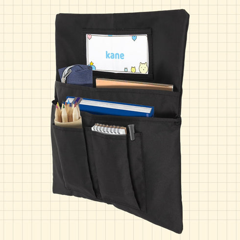 Chair Pockets Black - 12 Pcs, 14 x 13 Inch Chairback Buddy Pocket Classroom Organizer with Name Slot