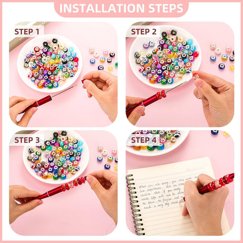 Geyee 300 Pcs Plastic Beadable Pen Set, 20 Bead Ballpoint Pen, 40 Extra Refill, DIY Bead Pen for Back to School Supplies