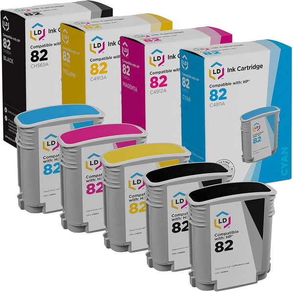 LD Remanufactured Ink Cartridge for HP 82, 5-Pack (2 Black, 1 Cyan, 1 Magenta, 1 Yellow)
