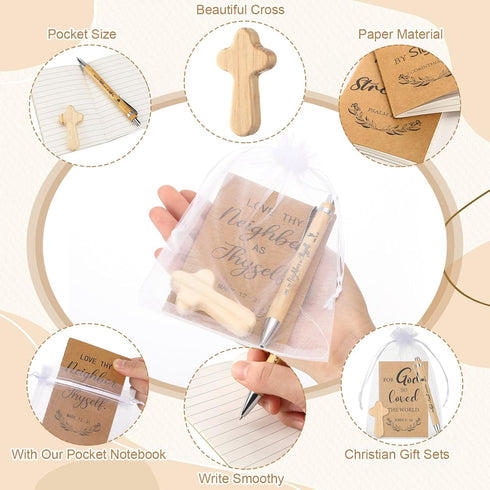 Spakon 120 Pcs/30 Set Christian Gifts | Bible Verse Notebooks, Bamboo Pens, Wooden Crosses for Church Favors