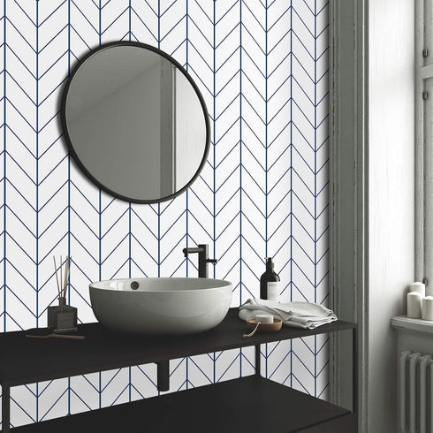 LXCREAT Removable Wallpaper Blue/White Stripes, Peel and Stick Vinyl for Home Renovation 17.71 in X 118 in