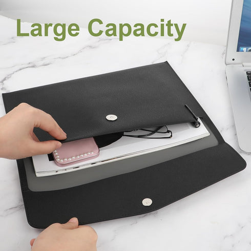 Document File Folder, 1Pcs PU Leather A4 Envelope Folder Expanding Organizer Waterproof Portfolio Black Storage Case