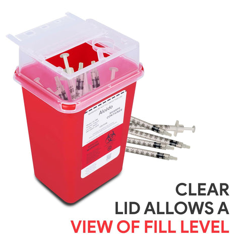 Alcedo 1 Quart Sharps Container for Home Use and Professional (5-Pack), Biohazard Needle and Syringe Disposal, Portable