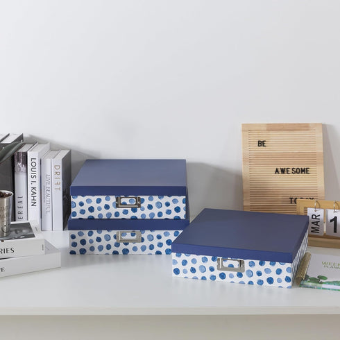 Soul & Lane Blue Spots Decorative Storage Boxes with Lids, Set of 3 Memory Boxes for Organizing Keepsakes
