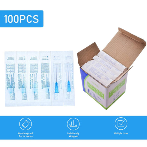 100 Pack 23G 1 Inch Lab Needles, Disposable Luer Lock Sterile Supplies