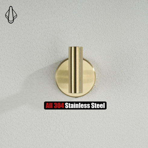 JQK Bathroom Towel Hook Brushed Gold Brass Coat Robe Clothes Hook (Pack of 2)